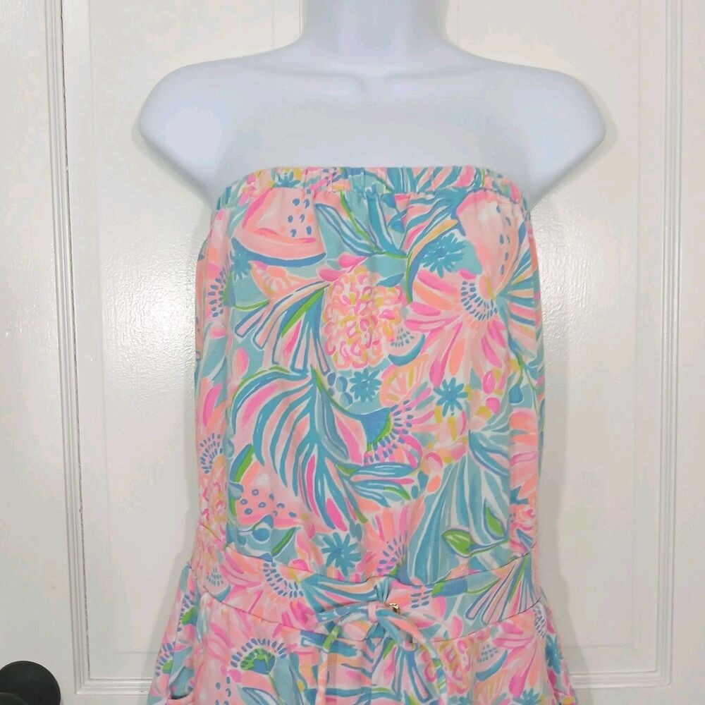 Lilly Pulitzer Jace Strapless Romper S Scalloped Hem Floral Pockets Beach Pool - Picture 5 of 15